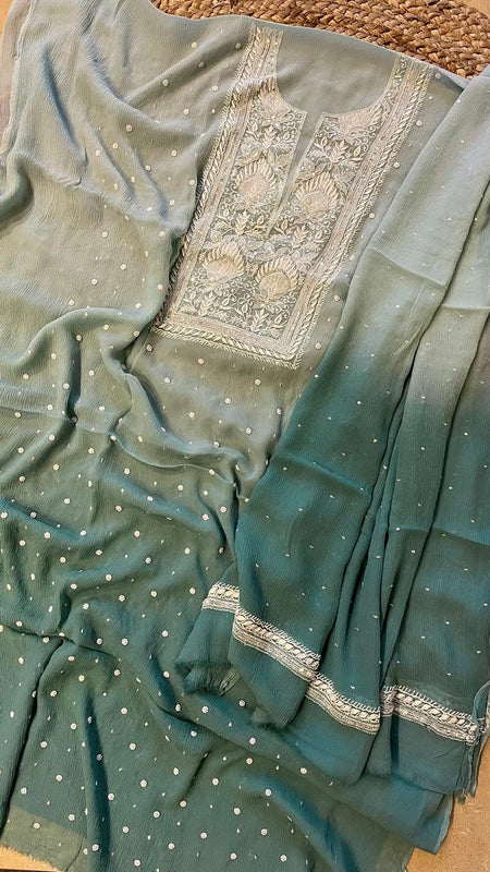 Chiffon Kurta Set with Pearl & Katdana Embroidery for Celebrations