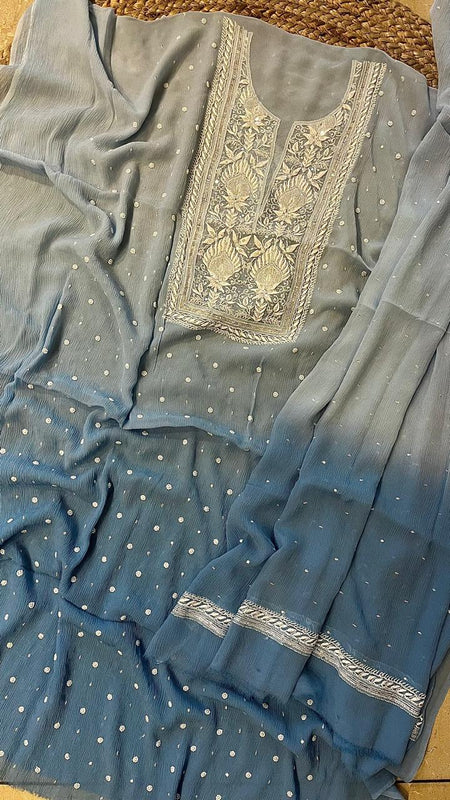 Chiffon Kurta Set with Pearl & Katdana Embroidery for Celebrations