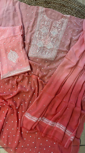 Chiffon Kurta Set with Pearl & Katdana Embroidery for Celebrations