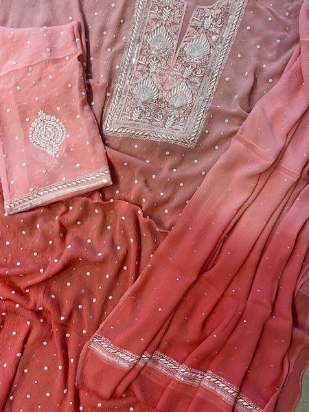 Chiffon Kurta Set with Pearl & Katdana Embroidery for Celebrations