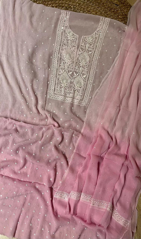 Chiffon Kurta Set with Pearl & Katdana Embroidery for Celebrations