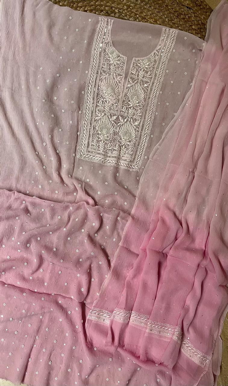 Chiffon Kurta Set with Pearl & Katdana Embroidery for Celebrations
