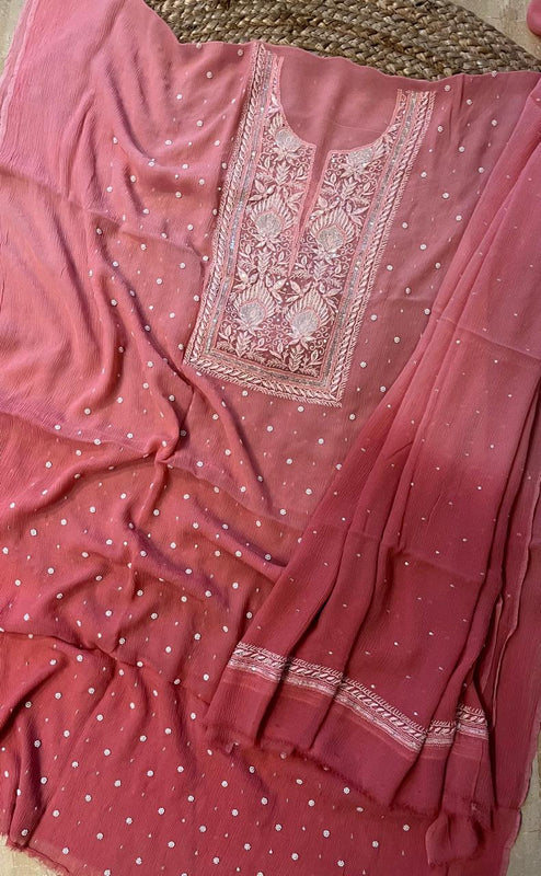 Chiffon Kurta Set with Pearl & Katdana Embroidery for Celebrations