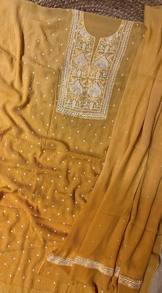 Chiffon Kurta Set with Pearl & Katdana Embroidery for Celebrations