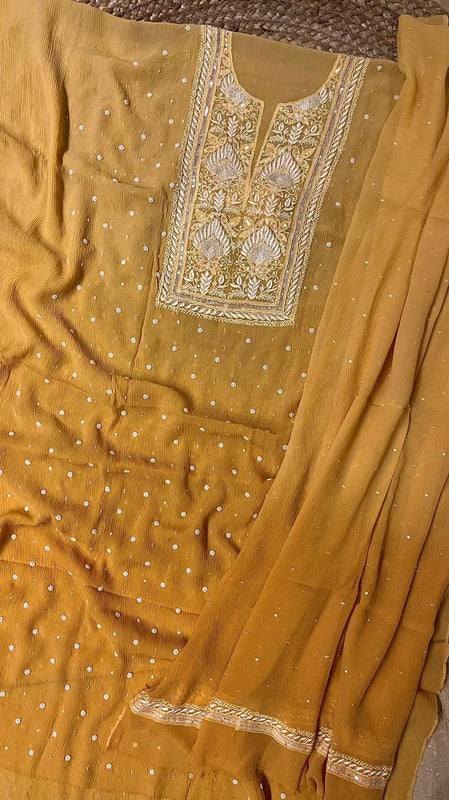 Chiffon Kurta Set with Pearl & Katdana Embroidery for Celebrations