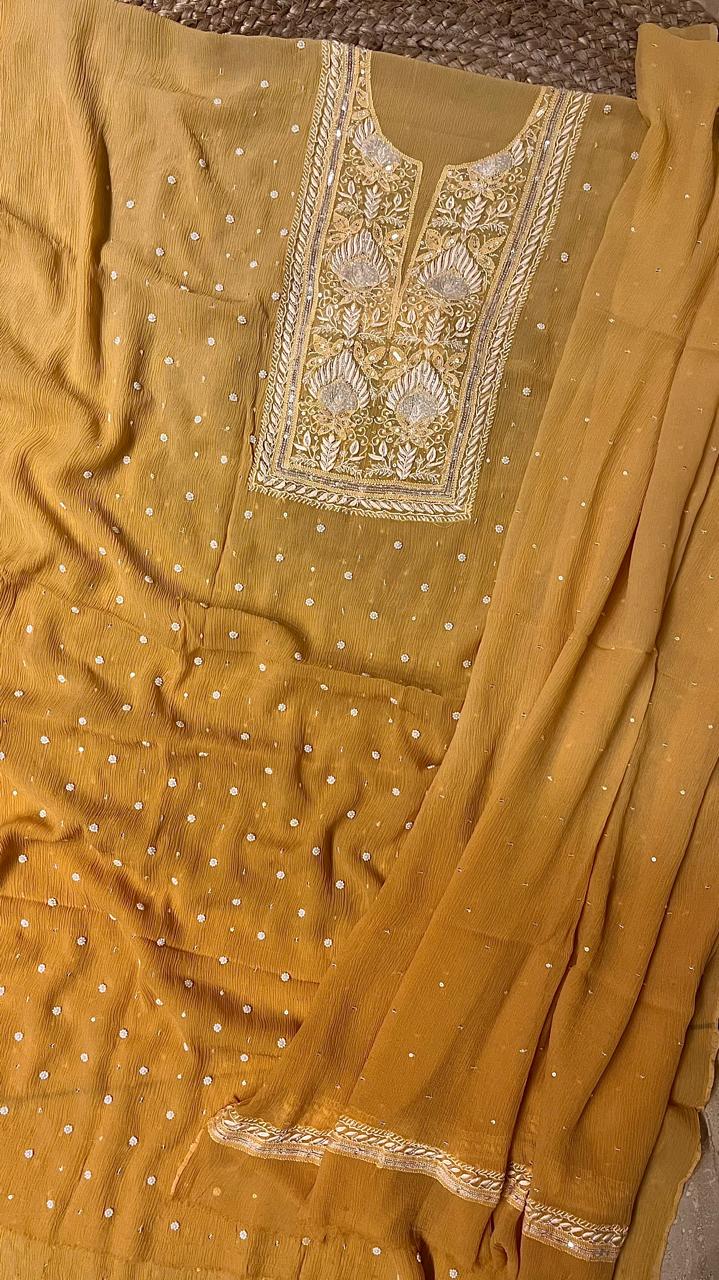 Chiffon Kurta Set with Pearl & Katdana Embroidery for Celebrations