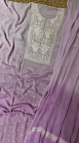Chiffon Kurta Set with Pearl & Katdana Embroidery for Celebrations