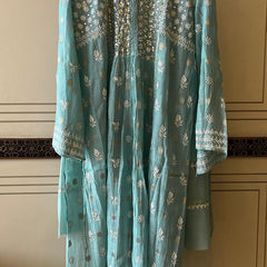 Mul Chanderi A-line Kurta Set with Pearl & Mukaish Embroidery