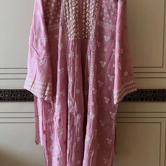 Mul Chanderi A-line Kurta Set with Pearl & Mukaish Embroidery