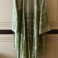 Mul Chanderi A-line Kurta Set with Pearl & Mukaish Embroidery