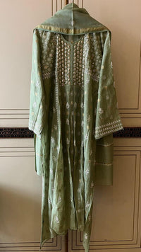 Mul Chanderi A-line Kurta Set with Pearl & Mukaish Embroidery