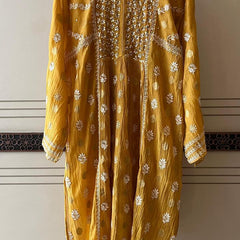Mul Chanderi A-line Kurta Set with Pearl & Mukaish Embroidery