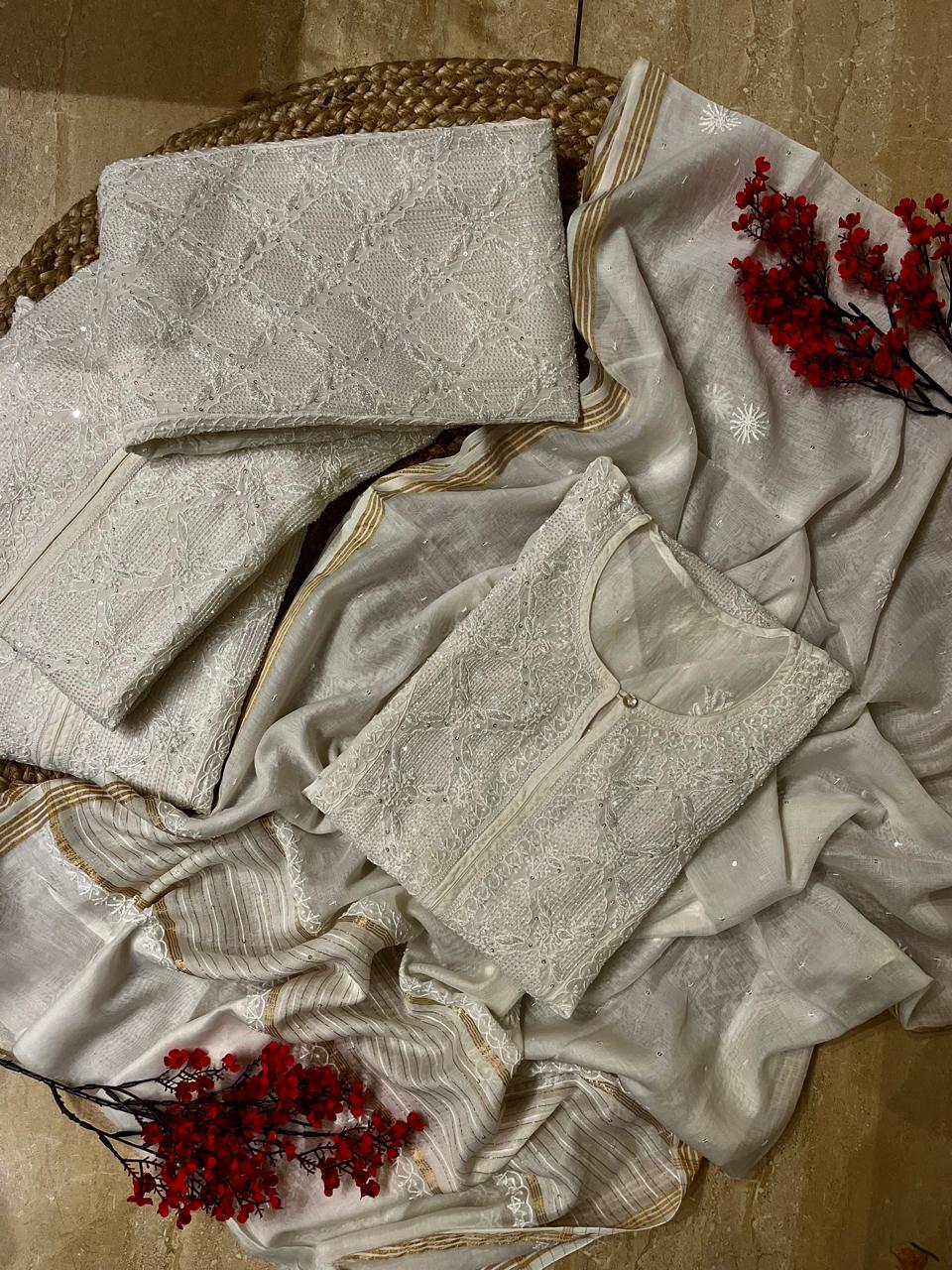 Pure mul chanderi  Kurta and Dupatta Set