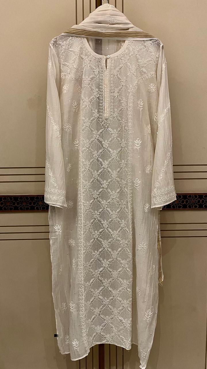 Pure mul chanderi  Kurta and Dupatta Set