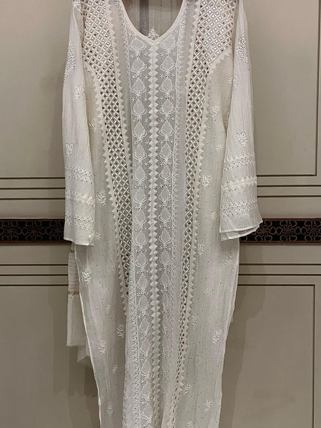 Mul Chanderi Kurta Dupatta Set with Pearl & Mukaish Embroidery