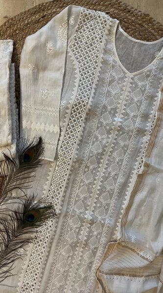 Mul Chanderi Kurta Dupatta Set with Pearl & Mukaish Embroidery