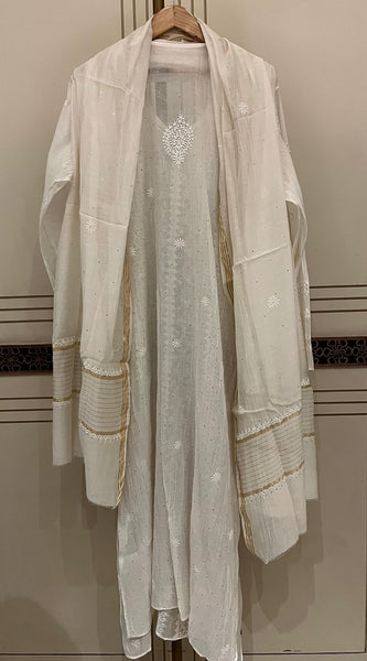 Mul Chanderi Kurta Dupatta Set with Pearl & Mukaish Embroidery