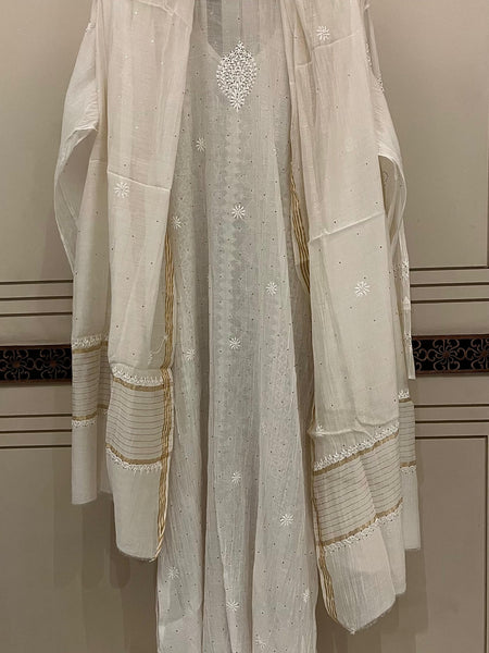 Mul Chanderi Kurta Dupatta Set with Pearl & Mukaish Embroidery