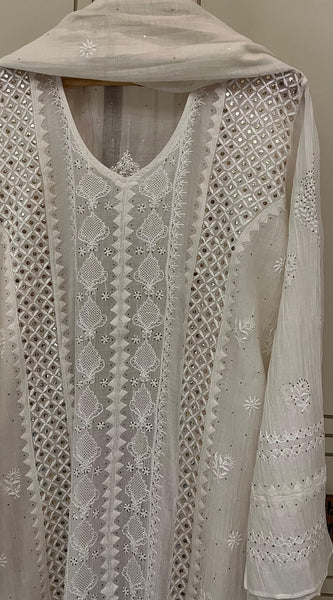 Mul Chanderi Kurta Dupatta Set with Pearl & Mukaish Embroidery