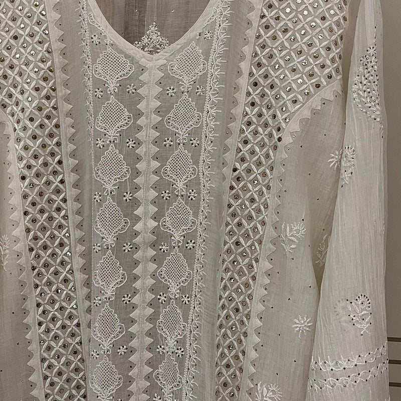 Mul Chanderi Kurta Dupatta Set with Pearl & Mukaish Embroidery