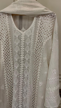 Mul Chanderi Kurta Dupatta Set with Pearl & Mukaish Embroidery