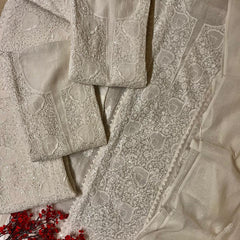 Mul Chanderi Kurta Set with Pearl & Katdana Embroidery Work