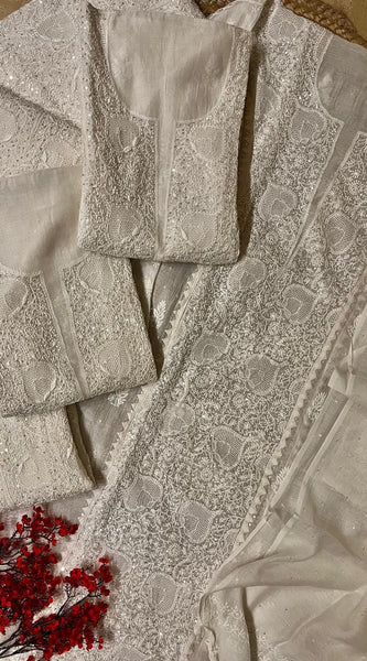 Mul Chanderi Kurta Set with Pearl & Katdana Embroidery Work
