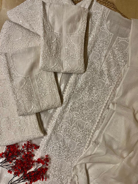 Mul Chanderi Kurta Set with Pearl & Katdana Embroidery Work