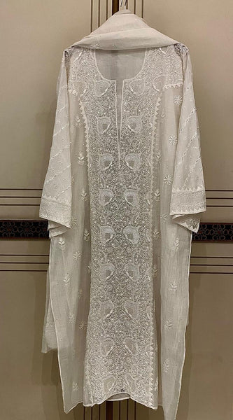 Mul Chanderi Kurta Set with Pearl & Katdana Embroidery Work