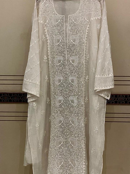 Mul Chanderi Kurta Set with Pearl & Katdana Embroidery Work