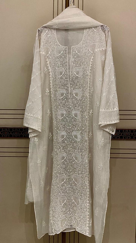 Mul Chanderi Kurta Set with Pearl & Katdana Embroidery Work