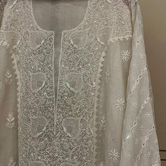 Mul Chanderi Kurta Set with Pearl & Katdana Embroidery Work