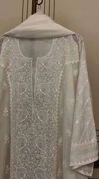 Mul Chanderi Kurta Set with Pearl & Katdana Embroidery Work