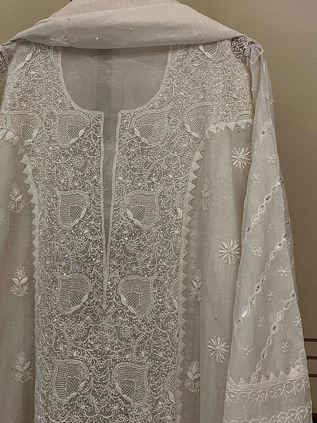 Mul Chanderi Kurta Set with Pearl & Katdana Embroidery Work