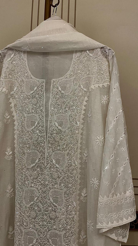 Mul Chanderi Kurta Set with Pearl & Katdana Embroidery Work
