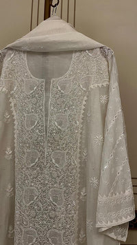 Mul Chanderi Kurta Set with Pearl & Katdana Embroidery Work