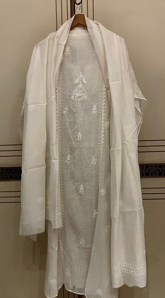 Mul Chanderi Kurta Set with Pearl & Katdana Embroidery Work