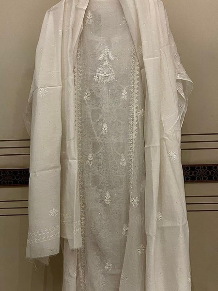 Mul Chanderi Kurta Set with Pearl & Katdana Embroidery Work
