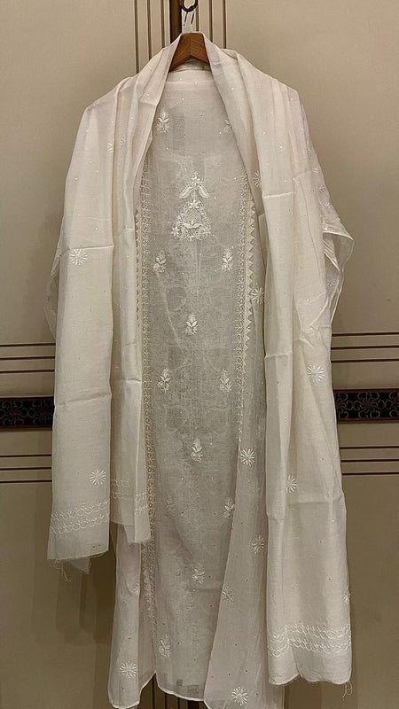 Mul Chanderi Kurta Set with Pearl & Katdana Embroidery Work