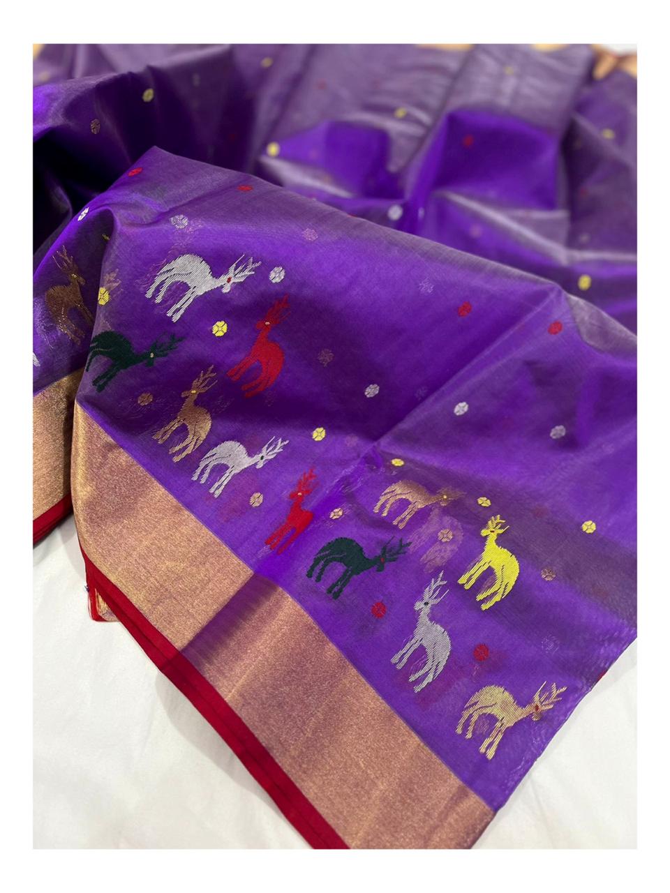 Raw mango pattu pure soft silk all hiran kinaar scart jangla butta