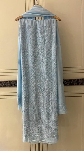 Pure Georgette Semi-Stitched Kurta and Dupatta Set