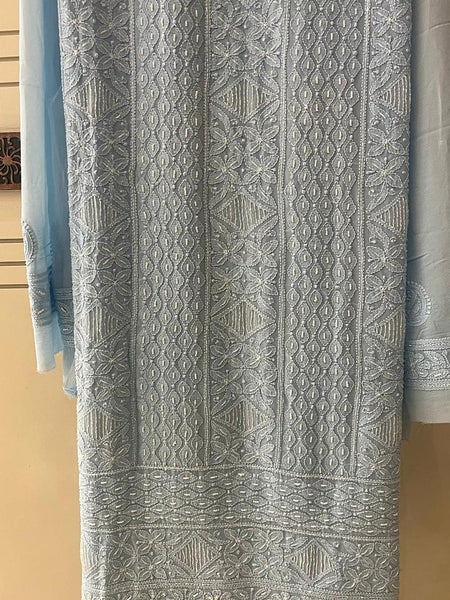 Pure Georgette Semi-Stitched Kurta and Dupatta Set