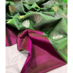 Raw mango pattu pure soft silk all over butta with mashru border