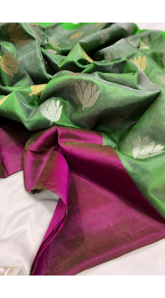 Raw mango pattu pure soft silk all over butta with mashru border