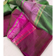 Raw mango pattu pure soft silk all over butta with mashru border