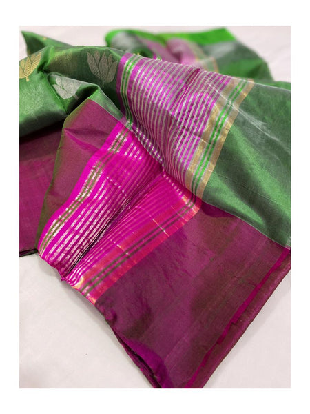 Raw mango pattu pure soft silk all over butta with mashru border