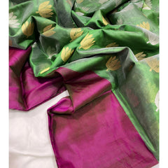 Raw mango pattu pure soft silk all over butta with mashru border