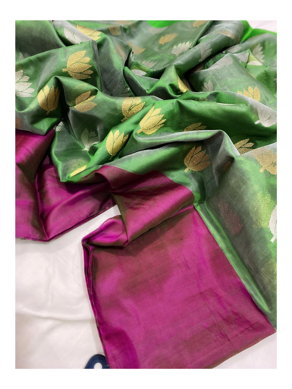 Raw mango pattu pure soft silk all over butta with mashru border