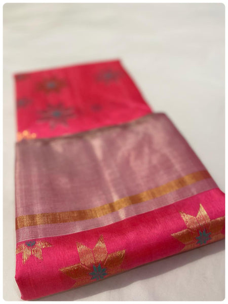 Chanderi pattu pure soft silk all over Meena star butta with silver gold zari