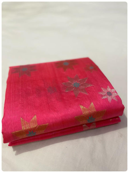 Chanderi pattu pure soft silk all over Meena star butta with silver gold zari